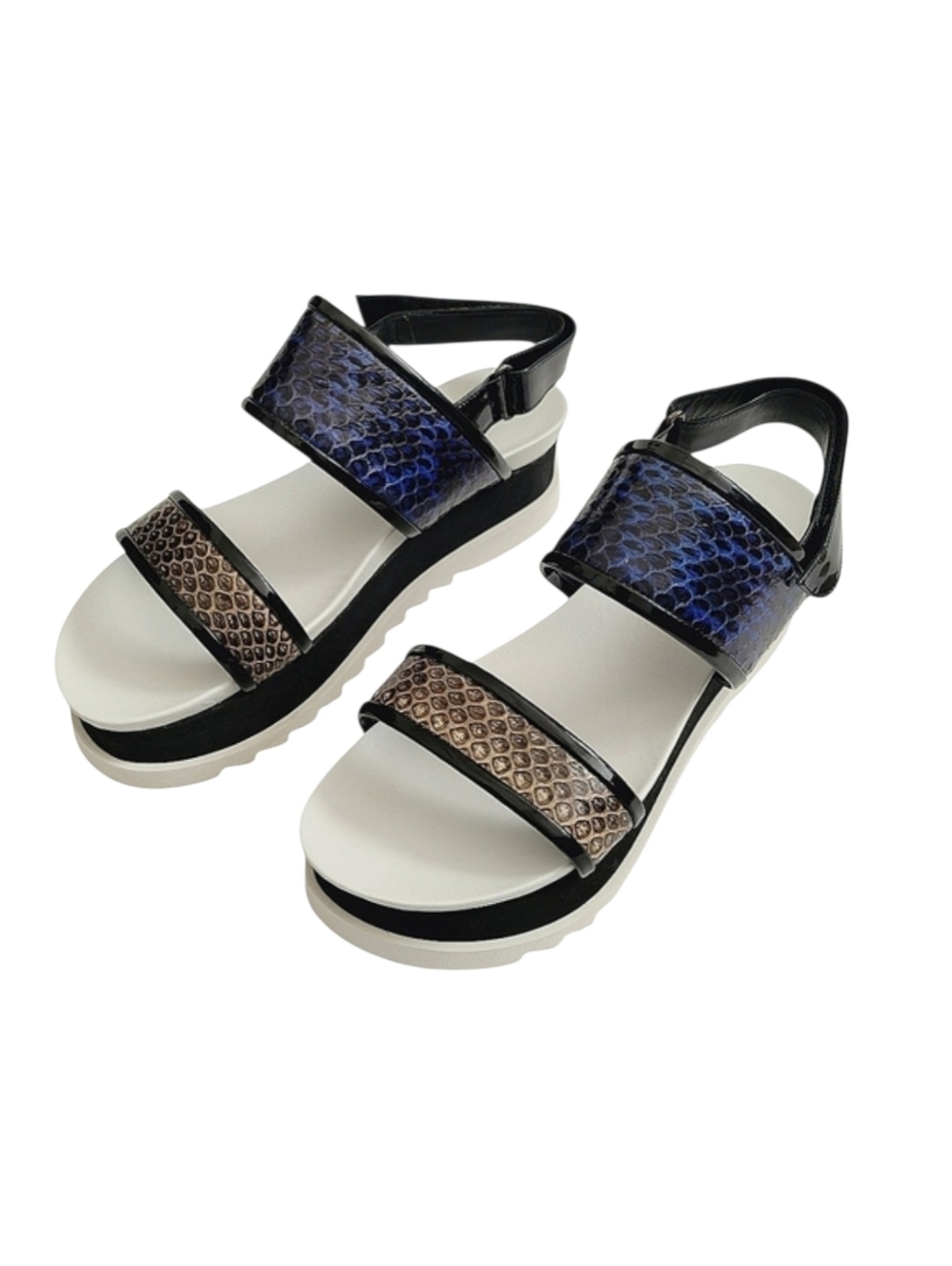 Barbara Bui Snakeskin Leather Open Toe Sport Slingback Platform Wedge Sandals